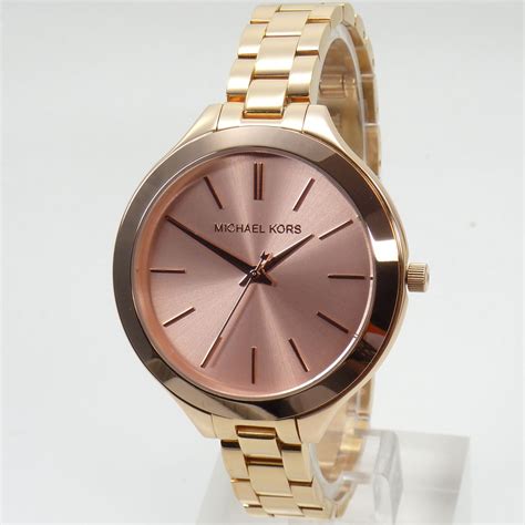 michael kors uhr gold mit rosa zifferblatt|Armbanduhr Slim Runway im Rosé.